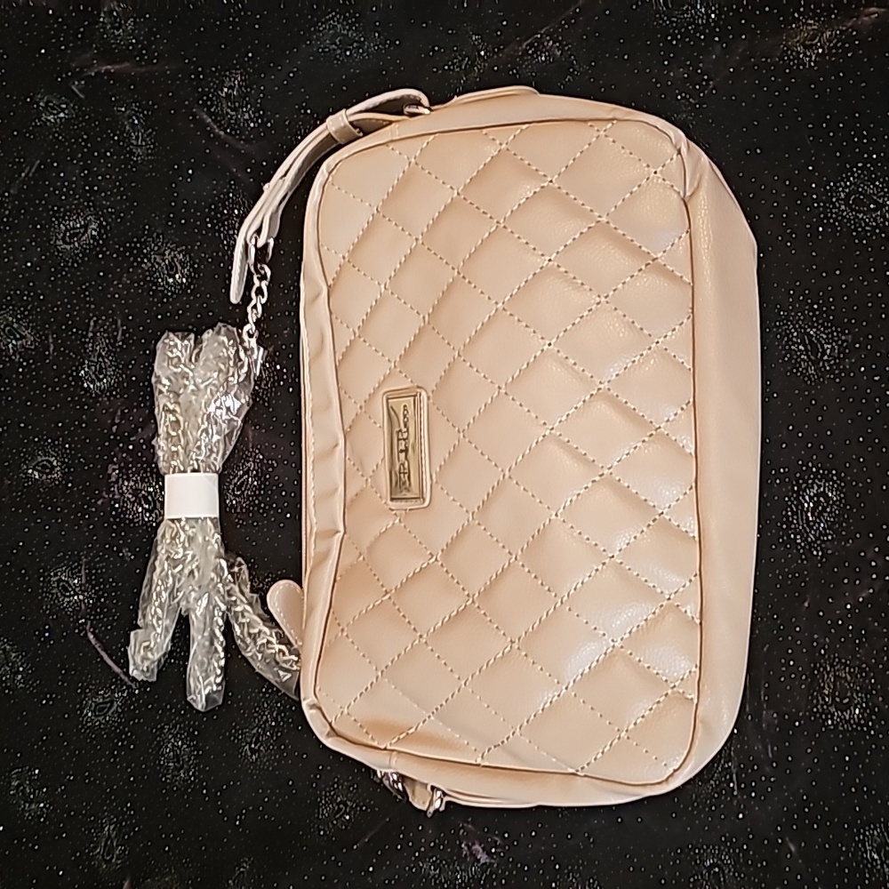 NEW vegan leather zipper closure long chain small purse bag